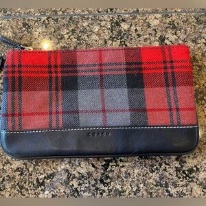 Coach Red and Black Plaid Keychain Wallet